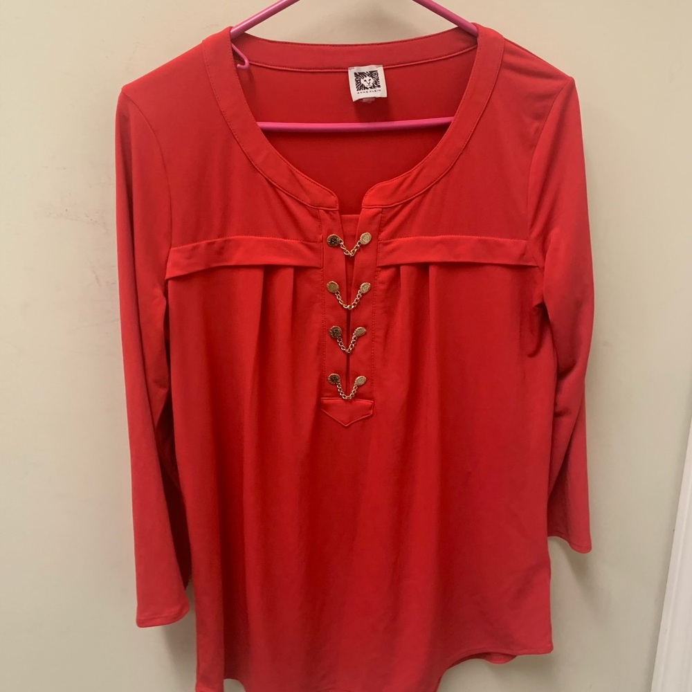 Cute red tunic style shirt with button detail size small